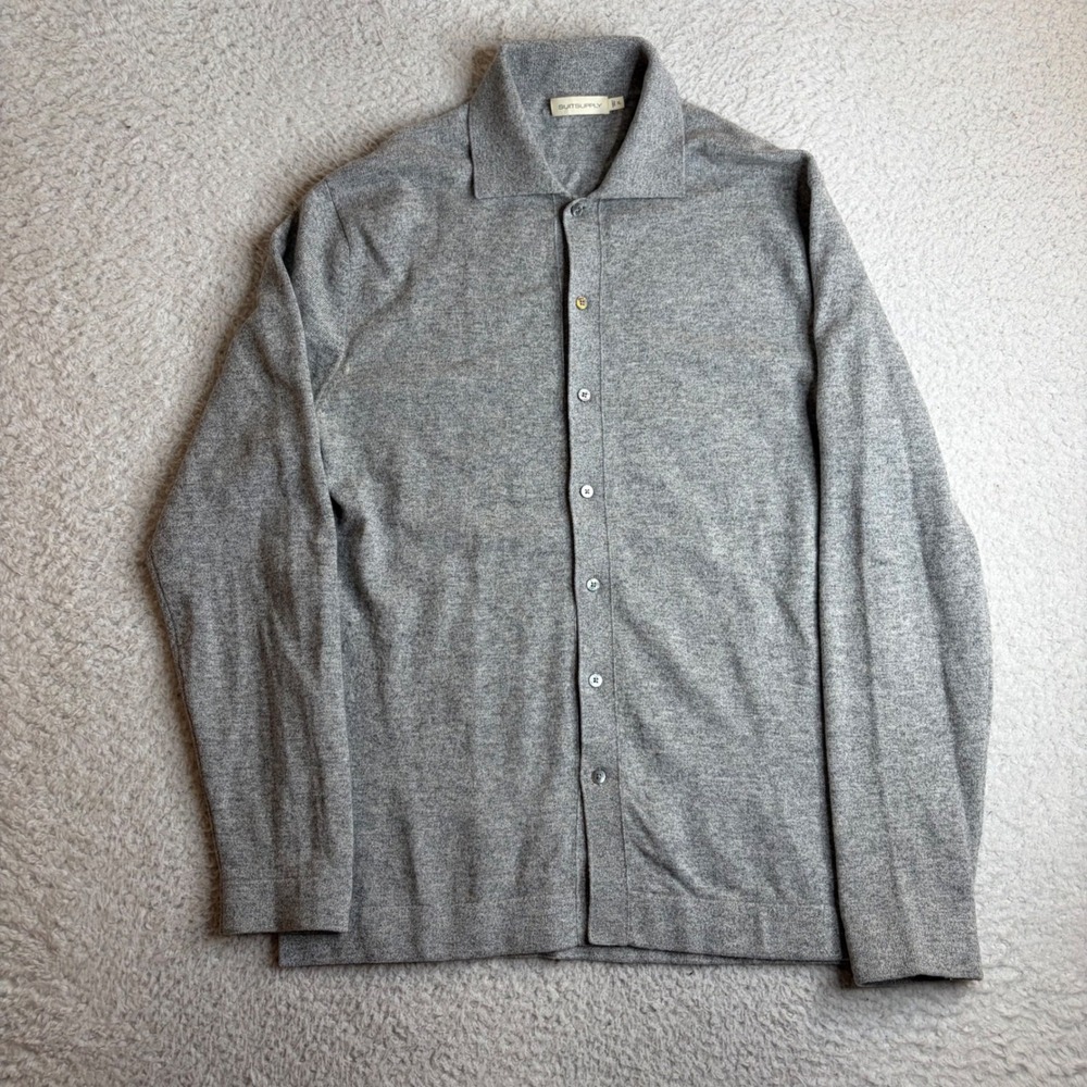 Suitsupply 100% Cashmere Button Down Cardigan Sweater Gray Mens XL